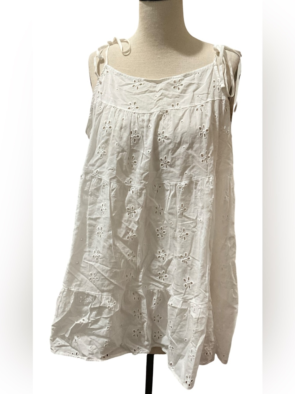 Victoria’s Secret White Eyelet Babydoll Mini Dress Tie Straps Size L